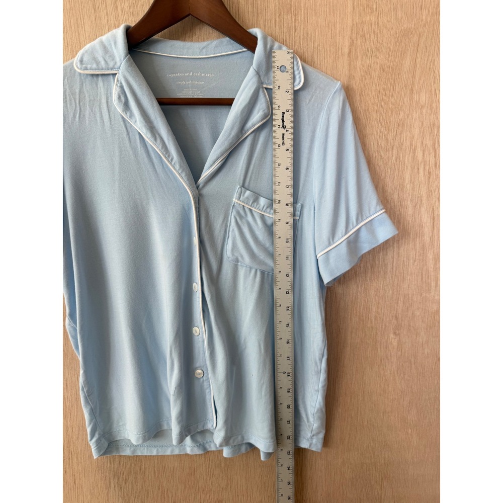 Cupcakes and Cashmere Simply Cool Sleepwear Blue Pajama Top Medium Short Sleeve - Picture 3 of 4